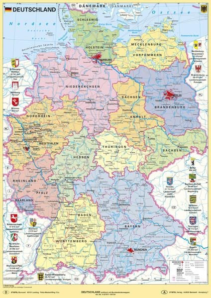 Produktbild: Deutschland politisch mit Bundesl&auml;nderwappen