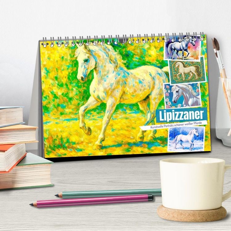 Produktbild: Lipizzaner. Kunstvolle Portr&auml;ts sch&ouml;ner Pferde (Tischkalender 2026 DIN A5 quer), CALVENDO Monatskalender