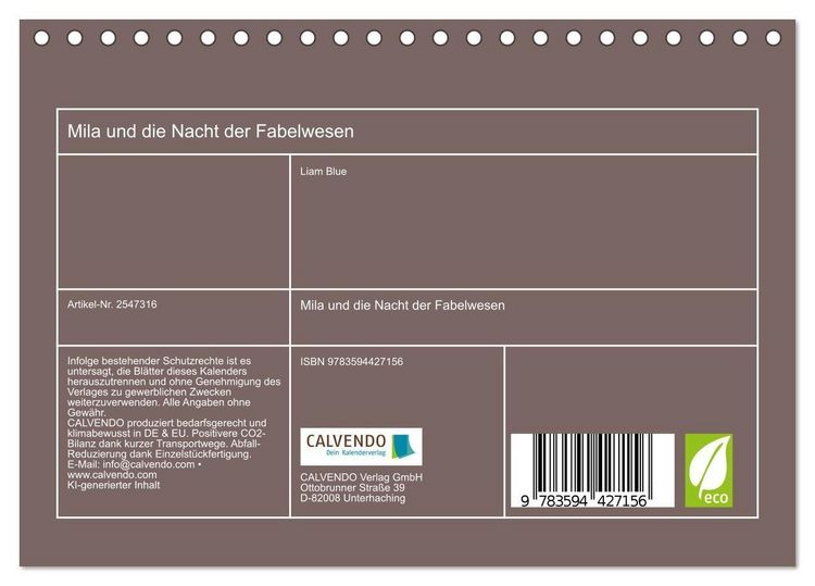 Produktbild: Mila und die Nacht der Fabelwesen (Tischkalender 2027 DIN A5 quer), CALVENDO Monatskalender