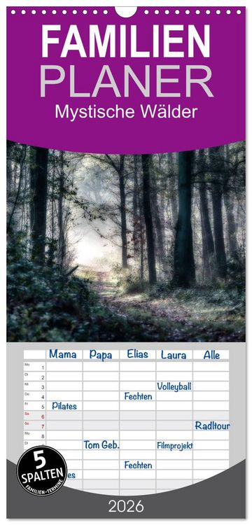 Produktbild: Familienplaner 2026 - Mystische W&auml;lder mit 5 Spalten (Wandkalender, 21 x 45 cm) CALVENDO