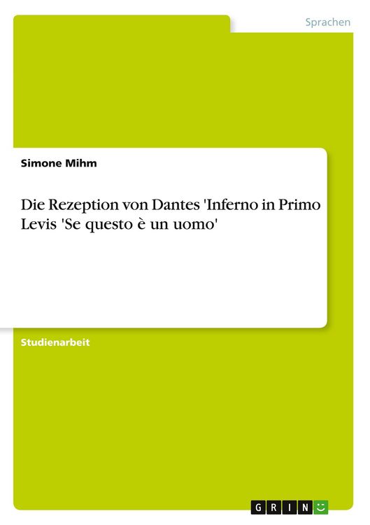 Produktbild: Die Rezeption von Dantes 'Inferno in Primo Levis 'Se questo &egrave; un uomo'