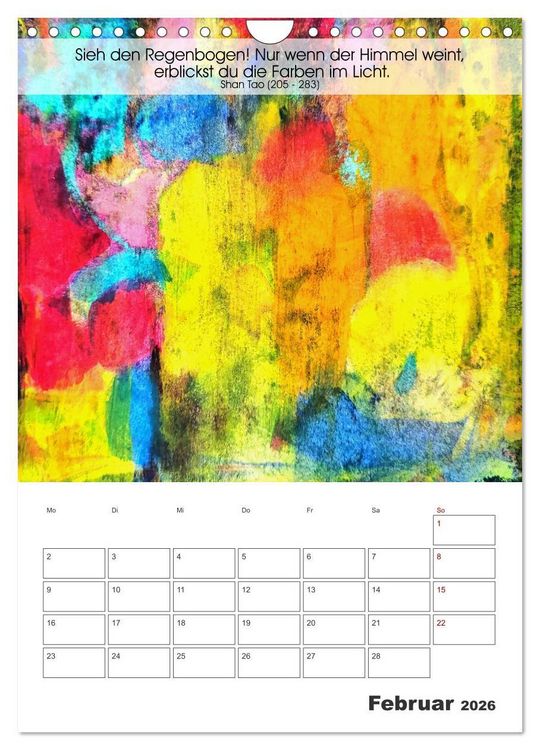 Produktbild: Farbenleuchten - Abstrakte Gouachemalerei mit Zitaten &uuml;ber die Farben (Wandkalender 2026 DIN A4 hoch), CALVENDO Monatskalender