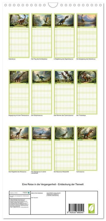Produktbild: Familienplaner 2026 - Eine Reise in die Vergangenheit - Entdeckung der Tierwelt mit 5 Spalten (Wandkalender, 21 x 45 cm) CALVENDO