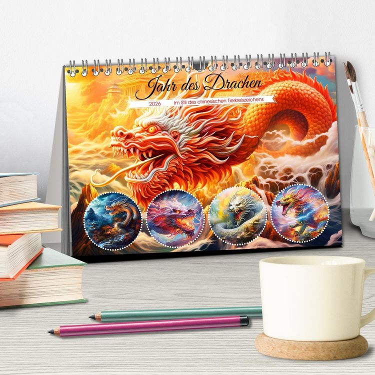 Produktbild: Jahr des Drachen - Im Stil des chinesischen Tierkreiszeichens (Tischkalender 2026 DIN A5 quer), CALVENDO Monatskalender
