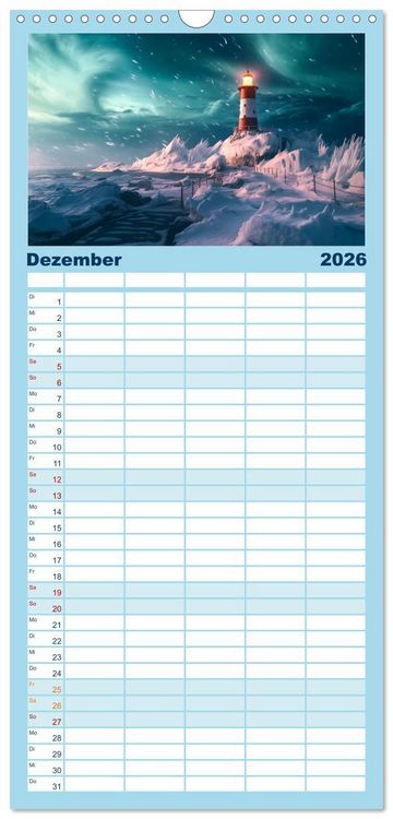 Produktbild: Familienplaner 2026 - KI-Leuchtt&uuml;rme mit 5 Spalten (Wandkalender, 21 x 45 cm) CALVENDO