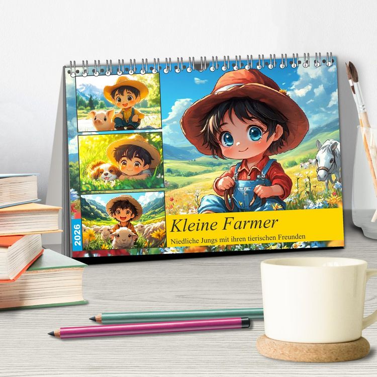 Produktbild: Kleine Farmer. Niedliche Jungs mit ihren tierischen Freunden (Tischkalender 2026 DIN A5 quer), CALVENDO Monatskalender