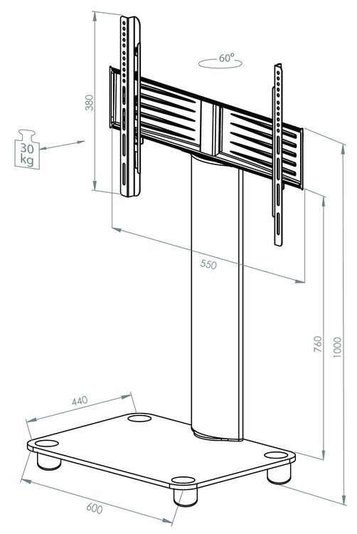 Produktbild: TV Standfu&szlig; St&auml;nder Rack Alu Glas Rollen Bilano