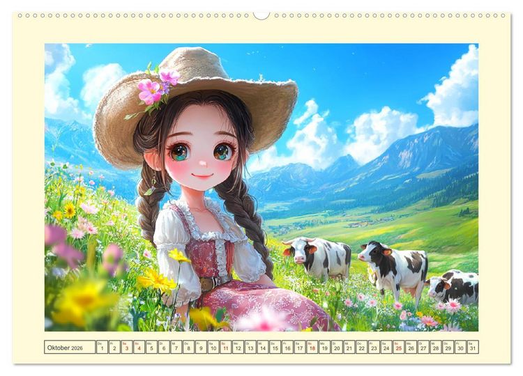 Produktbild: Kleine Cowgirls. Niedliche M&auml;dchen mit tierischen Freunden (hochwertiger Premium Wandkalender 2026 DIN A2 quer), Kunstdruck in Hochglanz