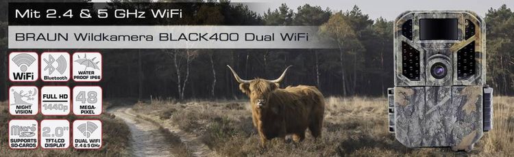 Produktbild: Braun Phototechnik Scouting Cam Black400 Dual WiFi Wildkamera Black LEDs, Zeitrafferfunktion Camouflage