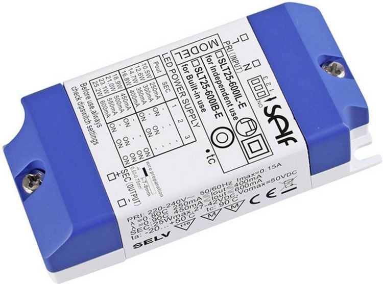 Produktbild: Self Electronics SLT25-600IL-E LED-Treiber Konstantstrom 25W 250 - 600mA 27 - 42 V/DC nicht dimmbar, Montage auf entflammbaren