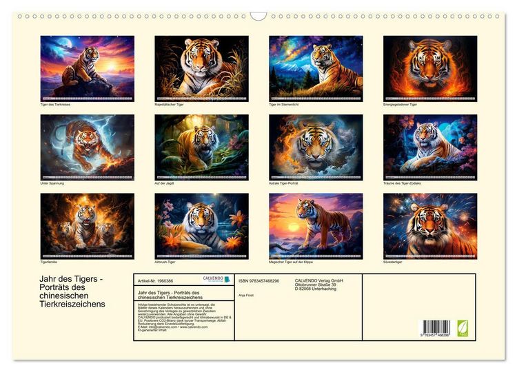 Produktbild: Jahr des Tigers - Portr&auml;ts des chinesischen Tierkreiszeichens (Wandkalender 2026 DIN A2 quer), CALVENDO Monatskalender