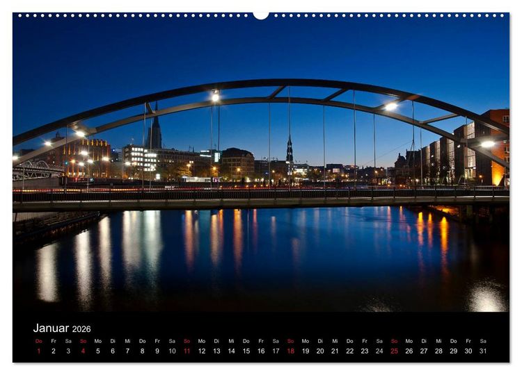 Produktbild: hamburg - night views (Wandkalender 2026 DIN A2 quer), CALVENDO Monatskalender