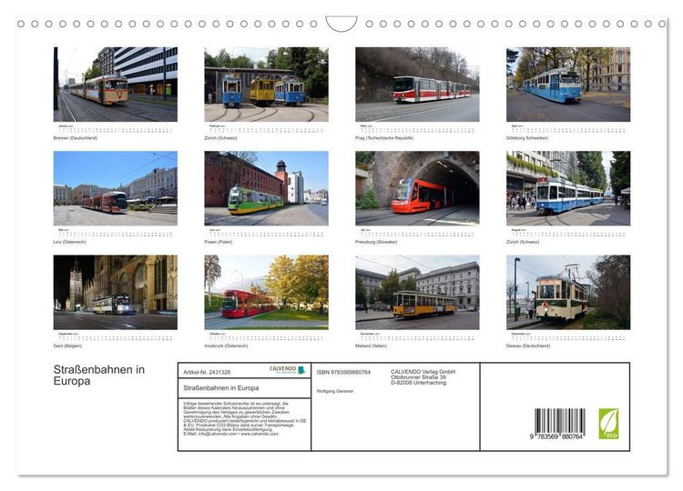Produktbild: Stra&szlig;enbahnen in Europa (Wandkalender 2027 DIN A3 quer), CALVENDO Monatskalender