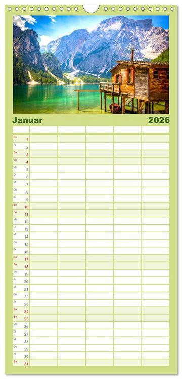 Produktbild: Familienplaner 2026 - Dolomiten - Die wundersch&ouml;nen S&uuml;dalpen in Italien. mit 5 Spalten (Wandkalender, 21 x 45 cm) CALVENDO