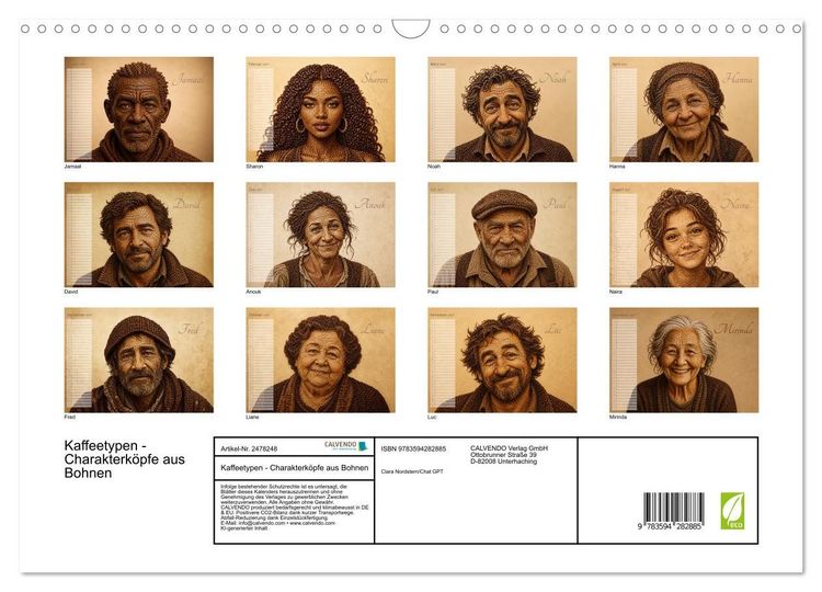 Produktbild: Kaffeetypen - Charakterk&ouml;pfe aus Bohnen (Wandkalender 2027 DIN A3 quer), CALVENDO Monatskalender