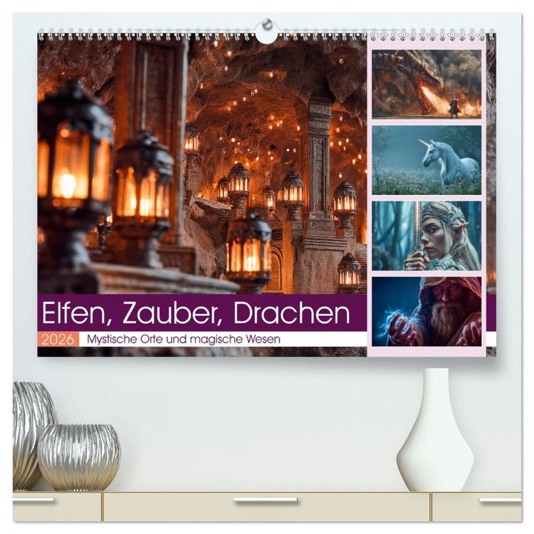 Produktbild: Elfen, Zauber, Drachen (hochwertiger Premium Wandkalender 2026 DIN A2 quer), Kunstdruck in Hochglanz