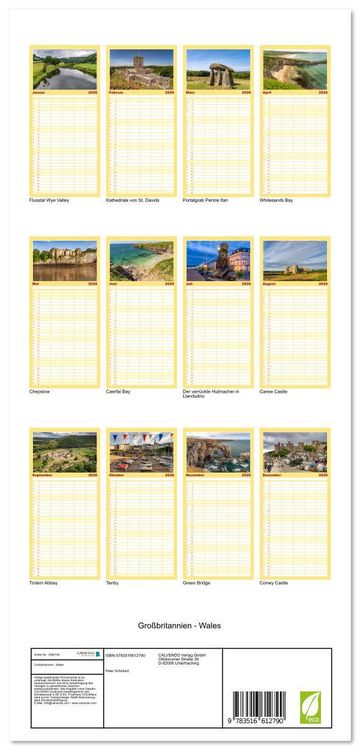 Produktbild: Familienplaner 2026 - Gro&szlig;britannien - Wales mit 5 Spalten (Wandkalender, 21 x 45 cm) CALVENDO