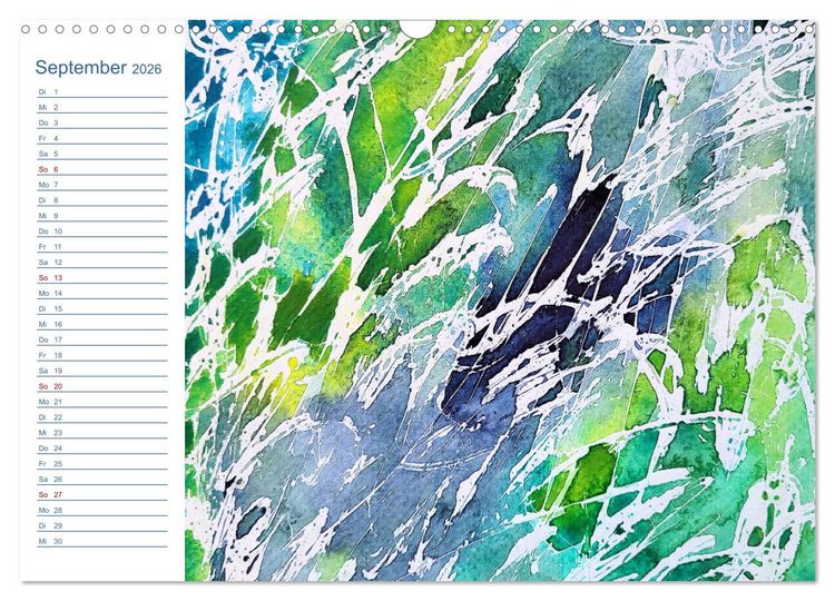 Produktbild: Jadegr&uuml;n und K&ouml;nigsblau - Zauberhafte Aquarellexperimente in Gr&uuml;n und Blau (Wandkalender 2026 DIN A3 quer), CALVENDO Monatskalender