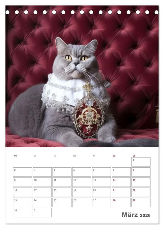 Produktbild: Royale Katzen Portraits (Tischkalender 2026 DIN A5 hoch), CALVENDO Monatskalender