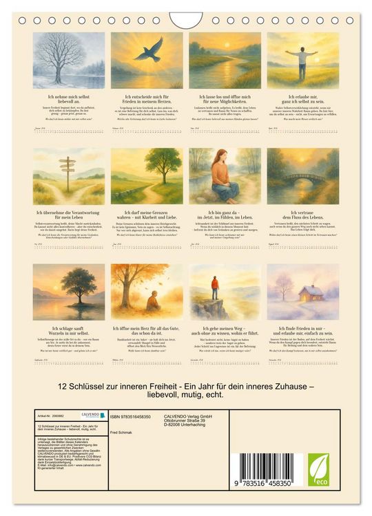 Produktbild: 12 Schl&uuml;ssel zur inneren Freiheit - Ein Jahr f&uuml;r dein inneres Zuhause &ndash; liebevoll, mutig, echt. (Wandkalender 2026 DIN A4 hoch), CALVENDO Monatskalender
