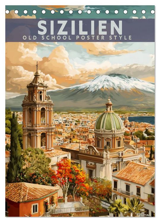 Produktbild: Sizilien - Old School Poster Style (Tischkalender 2027 DIN A5 hoch), CALVENDO Monatskalender