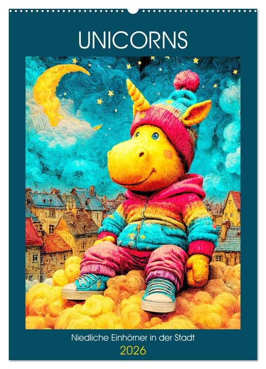 Produktbild: Unicorns. Niedliche Einh&ouml;rner in der Stadt (Wandkalender 2026 DIN A2 hoch), CALVENDO Monatskalender