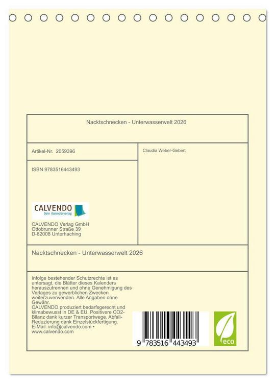 Produktbild: Nacktschnecken - Unterwasserwelt 2026 (Tischkalender 2026 DIN A5 hoch), CALVENDO Monatskalender