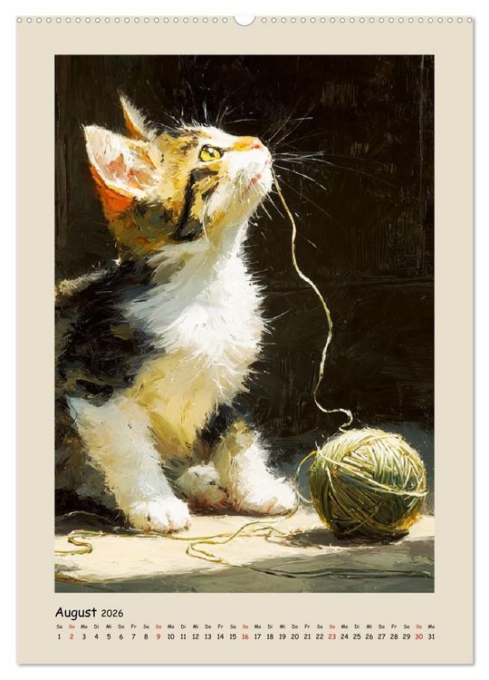 Produktbild: Katzen. Momente feliner Poesie in &Ouml;loptik (Wandkalender 2026 DIN A2 hoch), CALVENDO Monatskalender