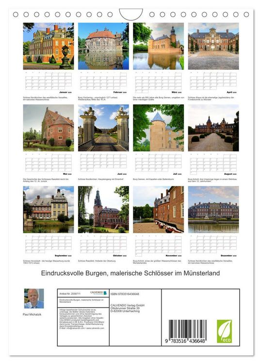Produktbild: Eindrucksvolle Burgen, malerische Schl&ouml;sser im M&uuml;nsterland (Wandkalender 2026 DIN A4 hoch), CALVENDO Monatskalender