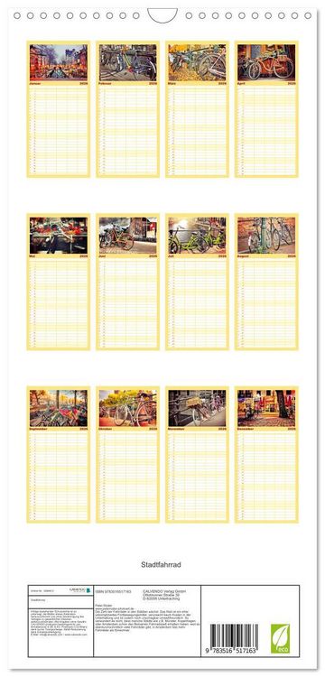 Produktbild: Familienplaner 2026 - Stadtfahrrad mit 5 Spalten (Wandkalender, 21 x 45 cm) CALVENDO