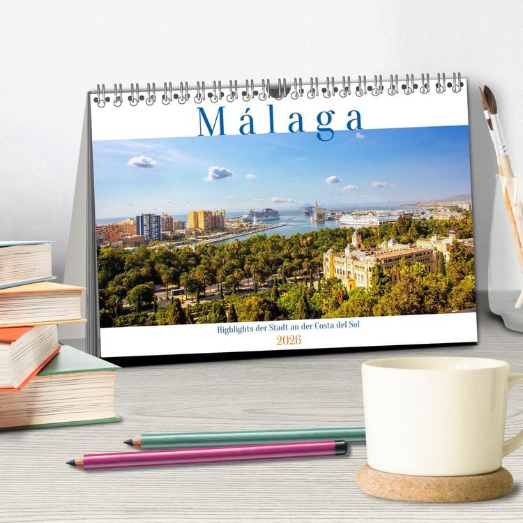 Produktbild: Malaga Highlights der Stadt an der Costa del Sol (Tischkalender 2026 DIN A5 quer), CALVENDO Monatskalender
