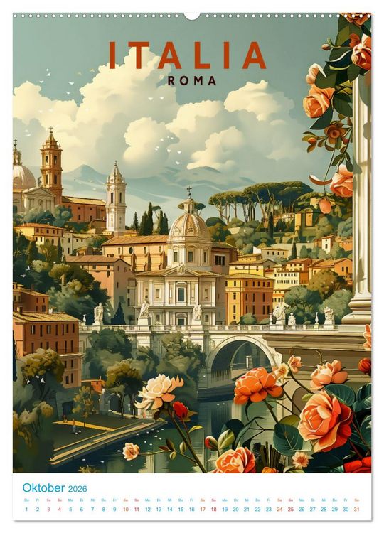 Produktbild: Italien - Old School Poster Style (Wandkalender 2026 DIN A2 hoch), CALVENDO Monatskalender