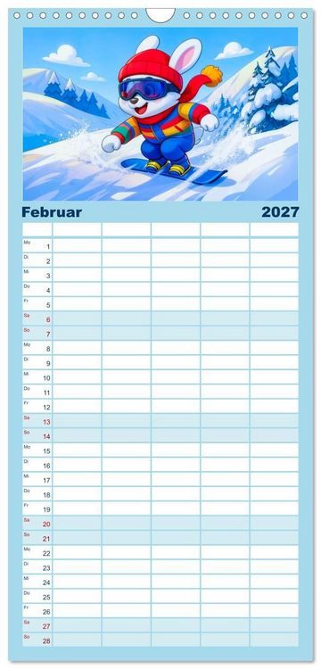 Produktbild: Familienplaner 2027 - Tierischer Wintersport - Lustige Tiere im Schnee mit 5 Spalten (Wandkalender, 21 x 45 cm) CALVENDO