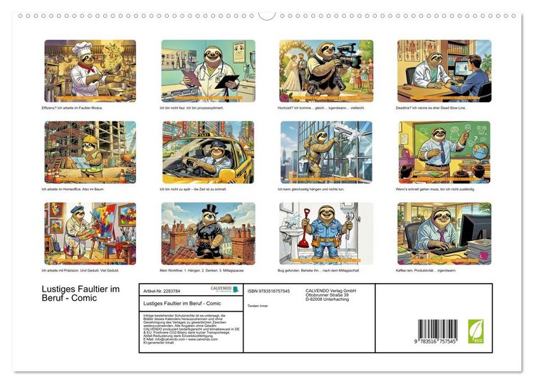 Produktbild: Lustiges Faultier im Beruf - Comic (hochwertiger Premium Wandkalender 2027 DIN A2 quer), Kunstdruck in Hochglanz