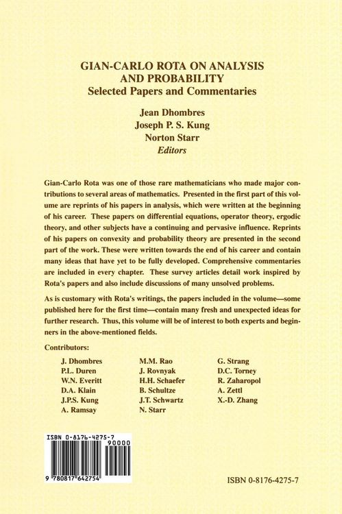 Produktbild: Gian-Carlo Rota on Analysis and Probability
