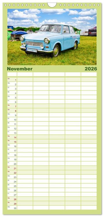Produktbild: Familienplaner 2026 - Trabi-Kult mit 5 Spalten (Wandkalender, 21 x 45 cm) CALVENDO