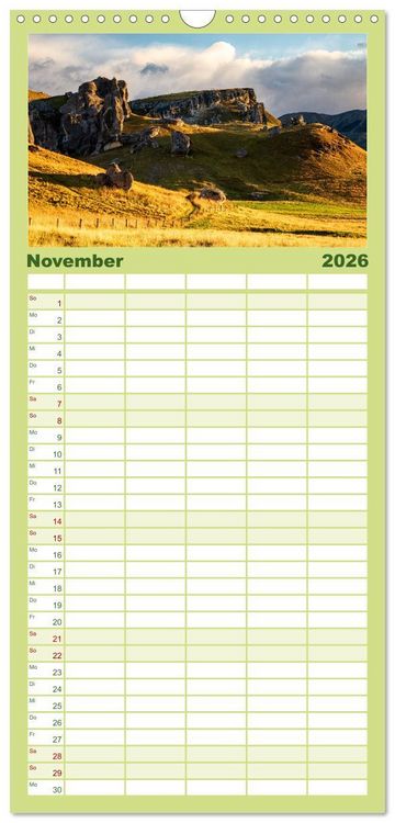 Produktbild: Familienplaner 2026 - Der S&uuml;den Neuseelands: Berge, Seen und traumhafte K&uuml;sten mit 5 Spalten (Wandkalender, 21 x 45 cm) CALVENDO