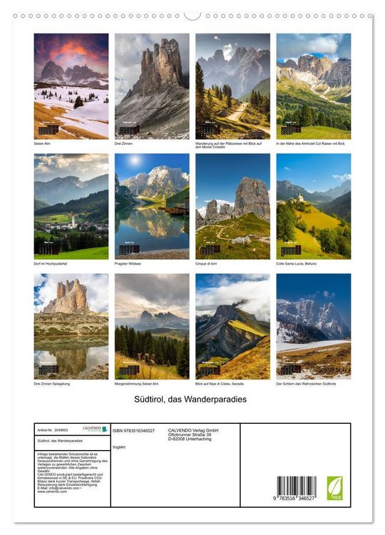 Produktbild: S&uuml;dtirol, das Wanderparadies (hochwertiger Premium Wandkalender 2026 DIN A2 hoch), Kunstdruck in Hochglanz