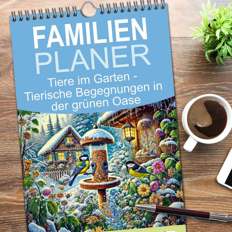 Produktbild: Familienplaner 2026 - Tiere im Garten - Tierische Begegnungen in der gr&uuml;nen Oase mit 5 Spalten (Wandkalender, 21 x 45 cm) CALVENDO