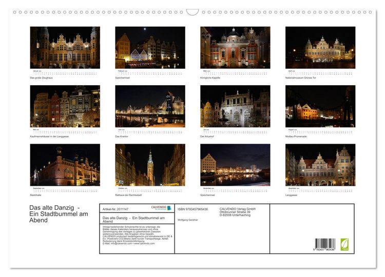 Produktbild: Das alte Danzig - Ein Stadtbummel am Abend (Wandkalender 2026 DIN A2 quer), CALVENDO Monatskalender