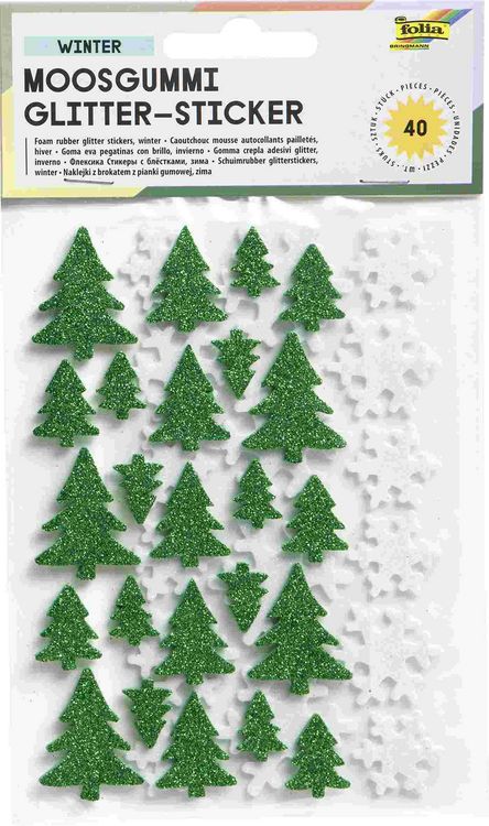 Produktbild: Folia  Moosgummi Glitter-Sticker WINTER, 40 St&uuml;ck, gr&uuml;n/wei&szlig; sortiert