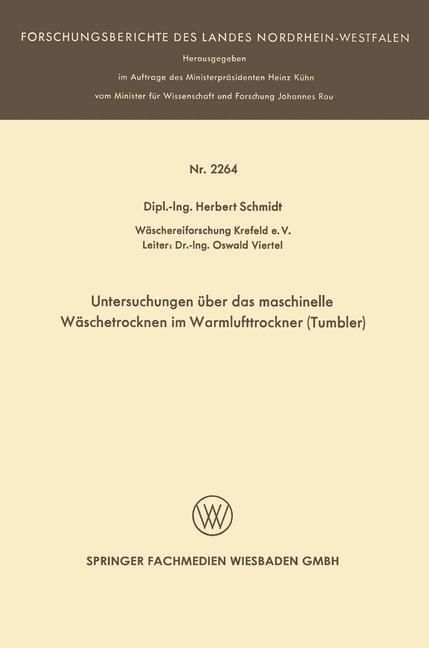 Produktbild: Untersuchungen &uuml;ber das maschinelle W&auml;schetrocknen im Warmlufttrockner (Tumbler)