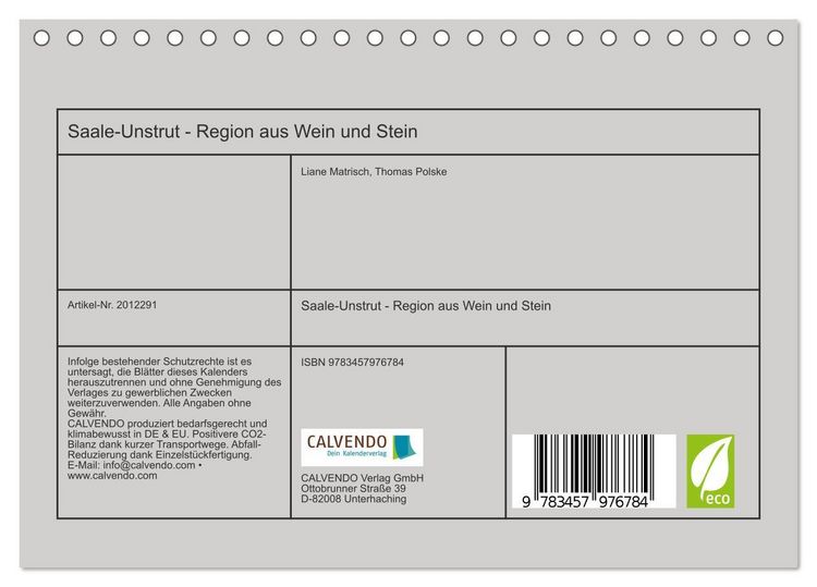 Produktbild: Saale-Unstrut - Region aus Wein und Stein (Tischkalender 2026 DIN A5 quer), CALVENDO Monatskalender
