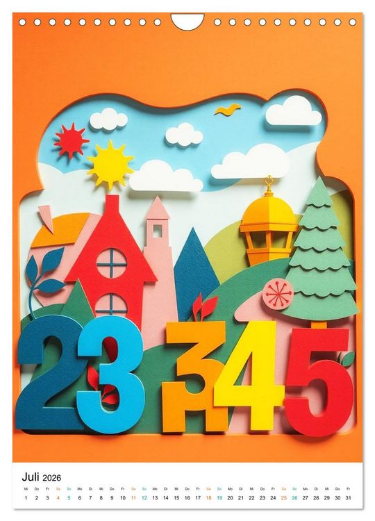 Produktbild: Kunterbunte Paperwelt - Buchstaben, Zahlen und Vieles mehr (Wandkalender 2026 DIN A4 hoch), CALVENDO Monatskalender