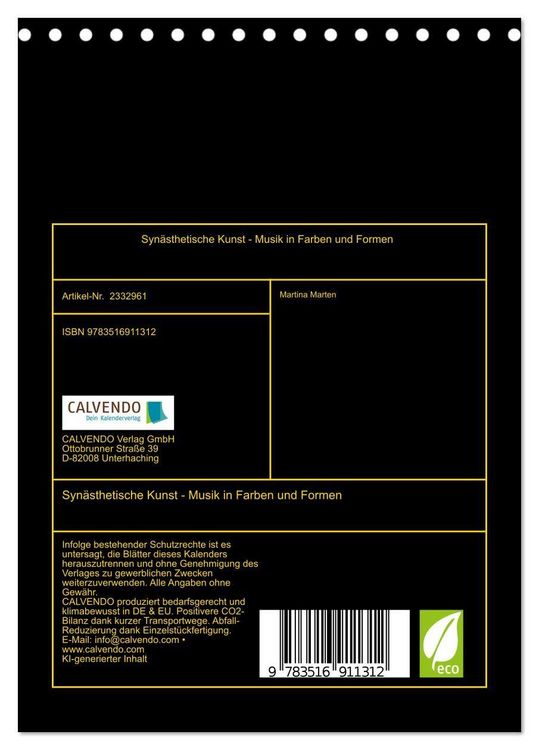Produktbild: Syn&auml;sthetische Kunst - Musik in Farben und Formen (Tischkalender 2027 DIN A5 hoch), CALVENDO Monatskalender
