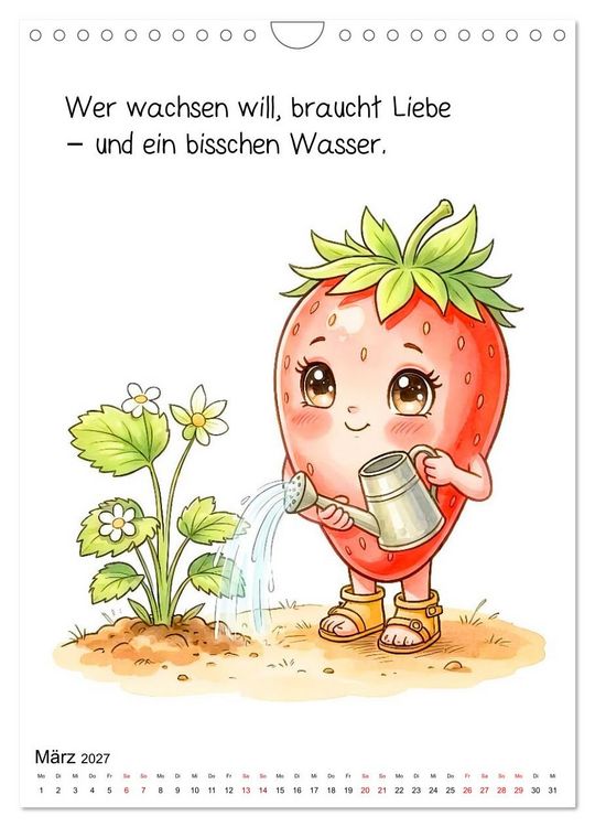 Produktbild: Erdbeer Kalender - Niedliche Illustrationen mit Spr&uuml;chen (Wandkalender 2027 DIN A4 hoch), CALVENDO Monatskalender