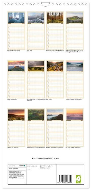 Produktbild: Familienplaner 2027 - Faszination Schw&auml;bische Alb mit 5 Spalten (Wandkalender, 21 x 45 cm) CALVENDO