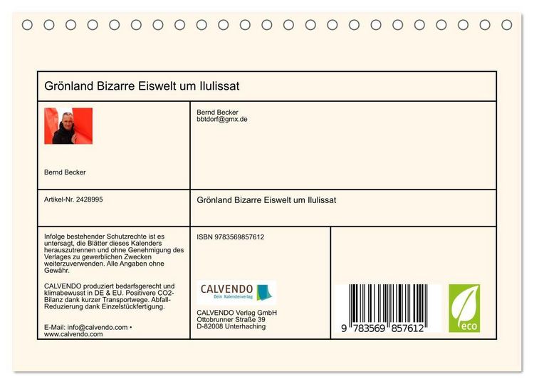 Produktbild: Gr&ouml;nland Bizarre Eiswelt um Ilulissat (Tischkalender 2027 DIN A5 quer), CALVENDO Monatskalender