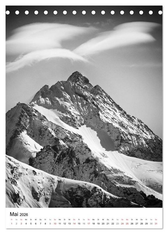 Produktbild: SCHWEIZER ALPEN in Schwarz und Wei&szlig; (Tischkalender 2026 DIN A5 hoch), CALVENDO Monatskalender