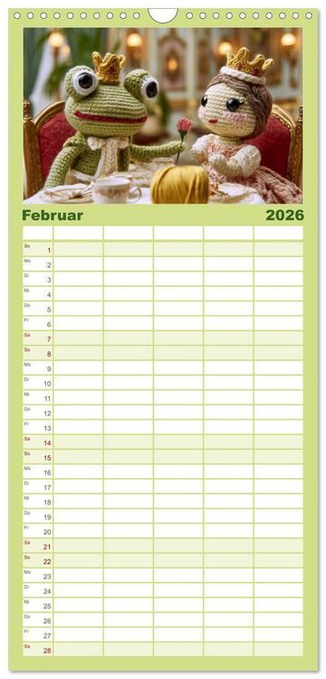 Produktbild: Familienplaner 2026 - Amigurumi M&auml;rchenstunde nach den Gebr&uuml;dern Grimm mit 5 Spalten (Wandkalender, 21 x 45 cm) CALVENDO